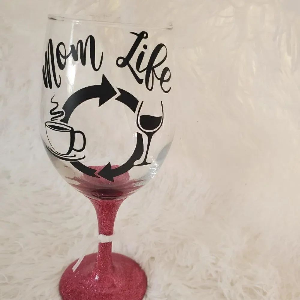 Mom Life Pink Stemmed Wine Glass